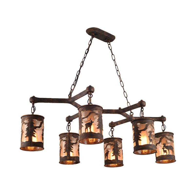 Vintage Cylinder Island Chandelier with Metal and Fabric Shade - 3/5/6 Lights - Rustic Hanging Lamp