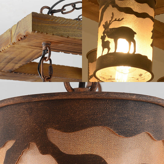 Vintage Cylinder Island Chandelier with Metal and Fabric Shade - 3/5/6 Lights - Rustic Hanging Lamp