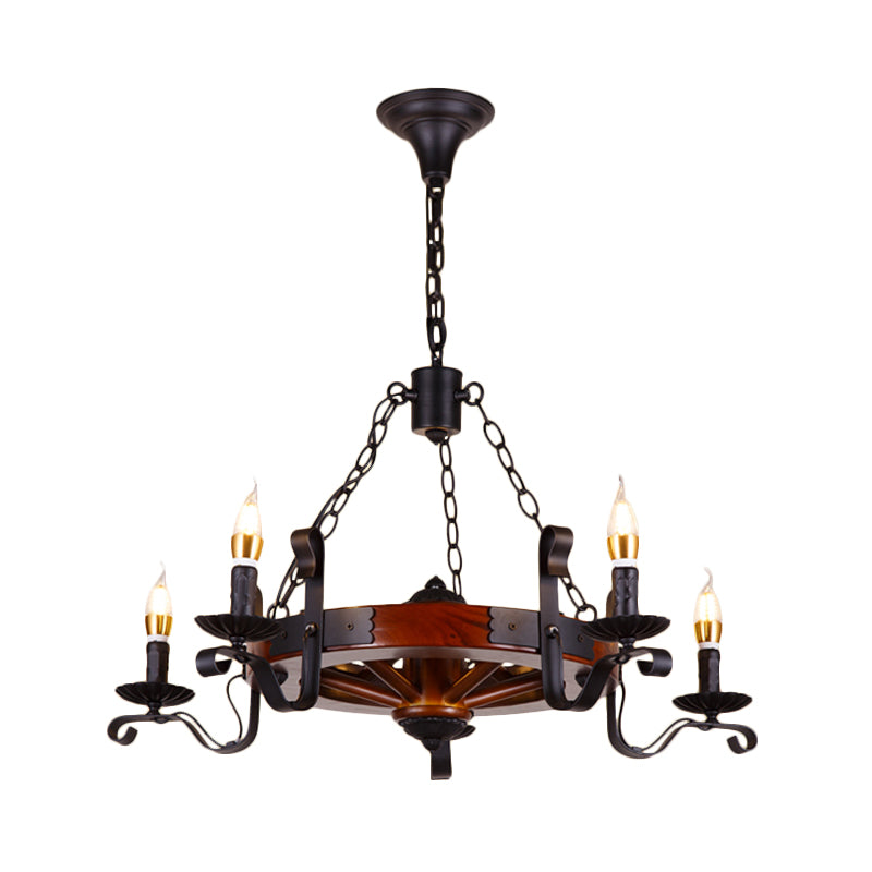 Rustic Wood Candle Chandelier - Red Brown, 3/5/6 Lights - Dining Room Hanging Light