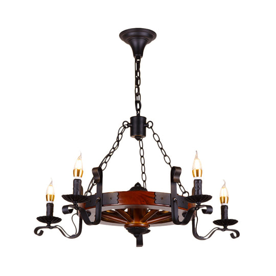 Rustic Wood Candle Chandelier - Red Brown, 3/5/6 Lights - Dining Room Hanging Light