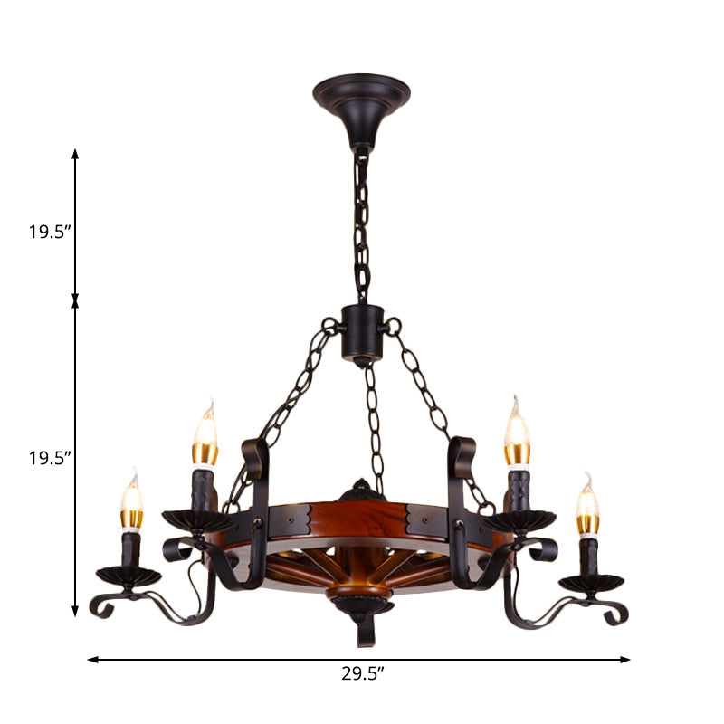 Rustic Wood Candle Chandelier - Red Brown, 3/5/6 Lights - Dining Room Hanging Light