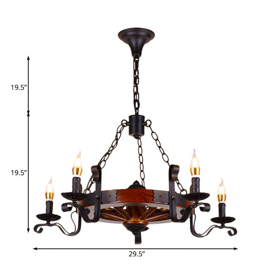 Rustic Wood Candle Chandelier - Red Brown, 3/5/6 Lights - Dining Room Hanging Light