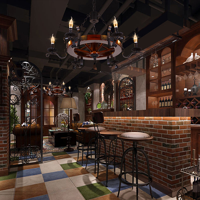 Rustic Wood Candle Chandelier - Red Brown, 3/5/6 Lights - Dining Room Hanging Light