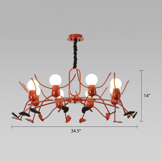 Playful Red Stick-Man Kids Room Chandelier – Cartoon Metal Hanging Light Fixture
