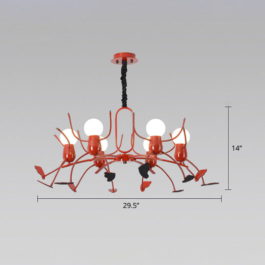 Playful Red Stick-Man Kids Room Chandelier – Cartoon Metal Hanging Light Fixture