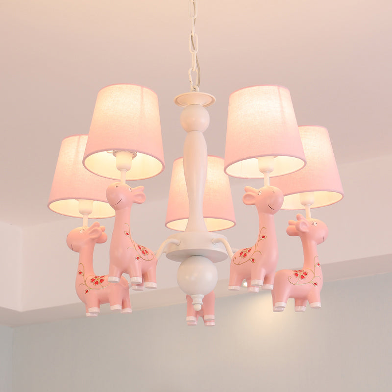 Sika Deer Cartoon Resin Chandelier with Fabric Shade - Hanging Ceiling Light