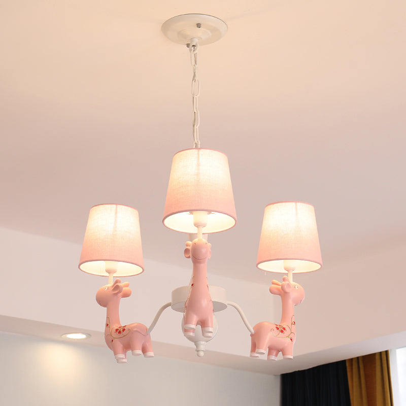 Sika Deer Cartoon Resin Chandelier with Fabric Shade - Hanging Ceiling Light