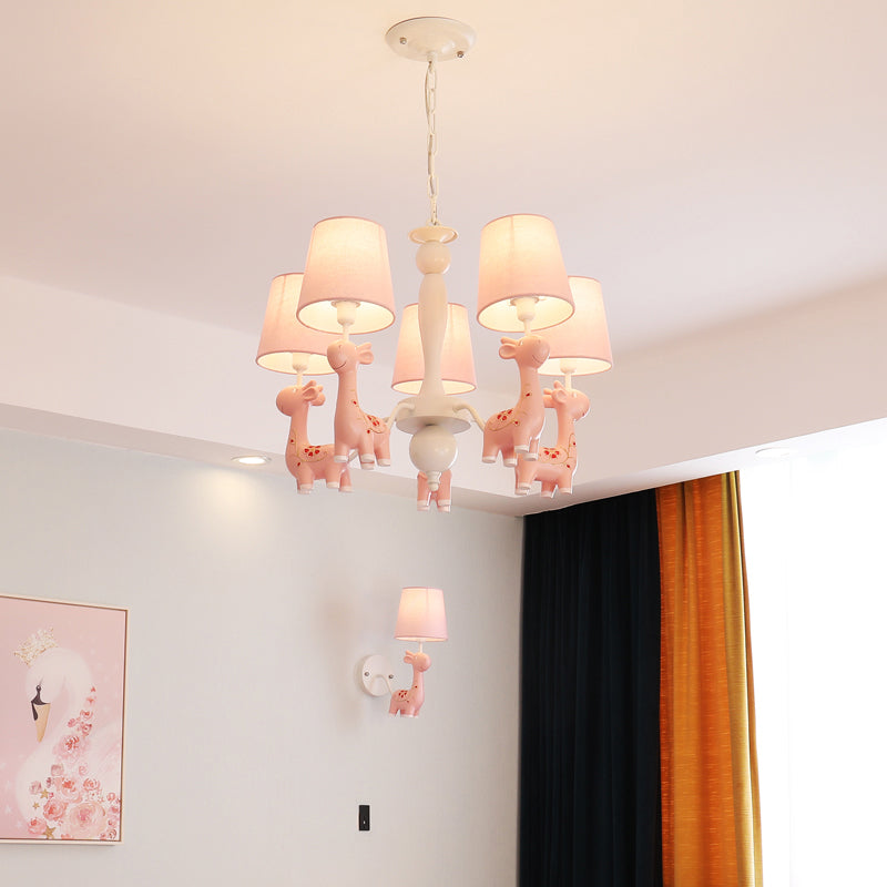Sika Deer Cartoon Resin Chandelier with Fabric Shade - Hanging Ceiling Light