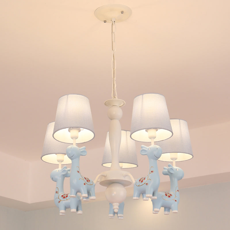 Sika Deer Cartoon Resin Chandelier with Fabric Shade - Hanging Ceiling Light