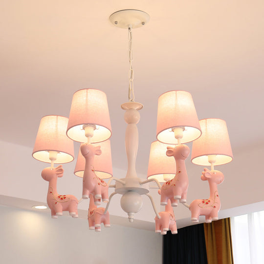 Sika Deer Cartoon Resin Chandelier with Fabric Shade - Hanging Ceiling Light