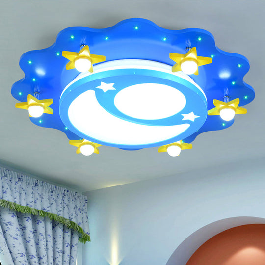 Kids Blue LED Ceiling Light with Acrylic Moon and Star Design