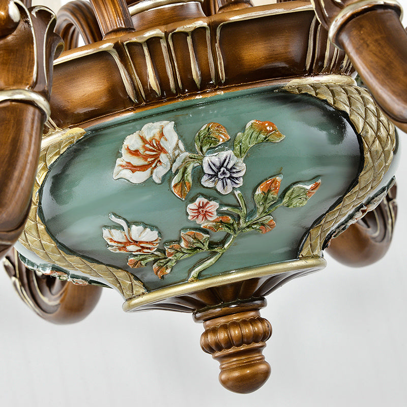 Retro Green Glass Chandelier Ceiling Light with Bell Hanging Design