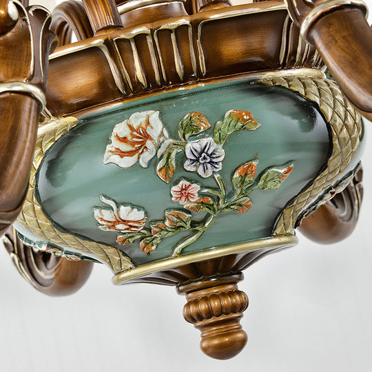 Retro Green Glass Chandelier Ceiling Light with Bell Hanging Design