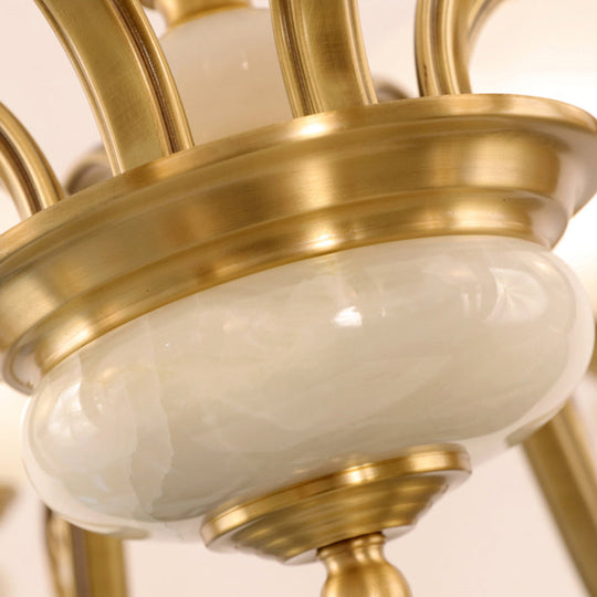 Minimalist 6-Light Bell Pendant Chandelier in Gold with Frosted White Glass