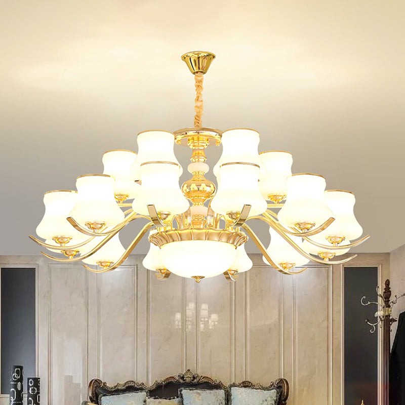 Opal Glass Bedroom Chandelier with Gold Plating - Hanging Lamp Light Fixture