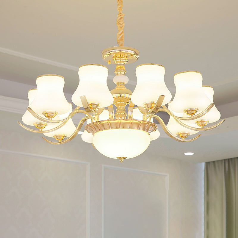Opal Glass Bedroom Chandelier with Gold Plating - Hanging Lamp Light Fixture