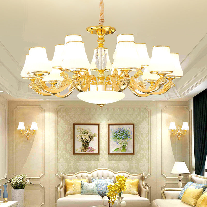 Opaline Glass Pendant Lamp: Minimalist Gold Chandelier Light for Living Room