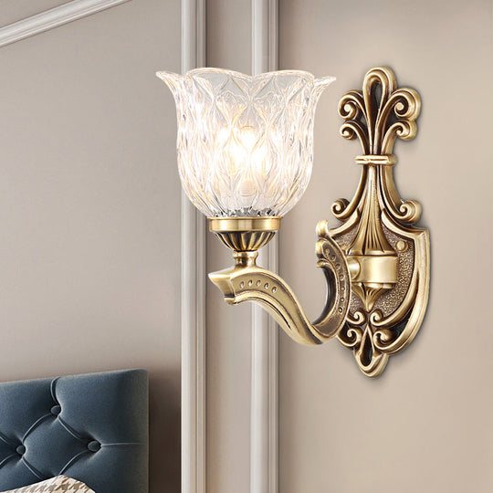 Bronze Finish Ruffle Wall Sconce Light with Traditional Wavy Glass - Bedroom Décor