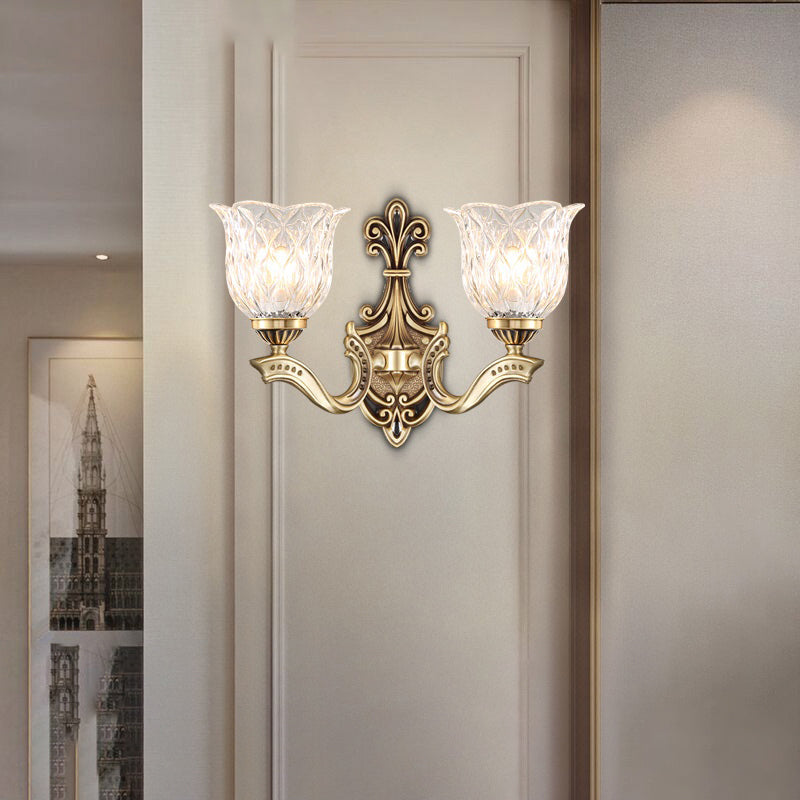 Bronze Finish Ruffle Wall Sconce Light with Traditional Wavy Glass - Bedroom Décor