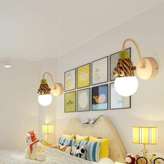 Kids Animal Sconce Lamp: Metallic 1 Bulb Wall Mount Lighting for Children's Bedroom in White