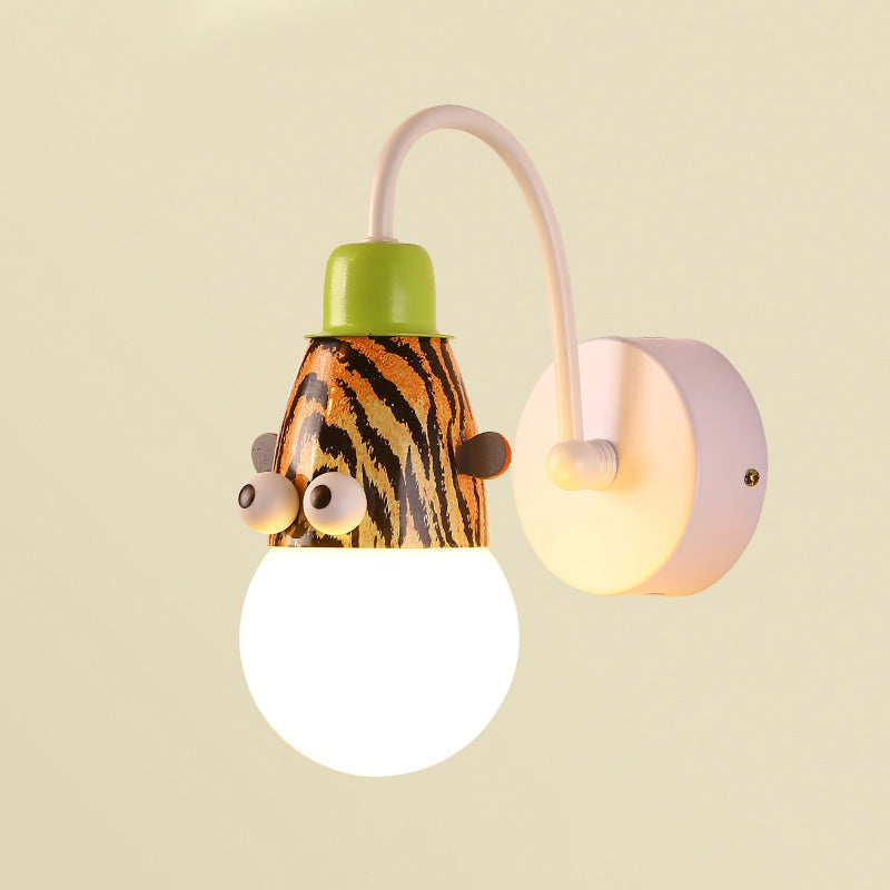 Kids Animal Sconce Lamp: Metallic 1 Bulb Wall Mount Lighting for Children's Bedroom in White