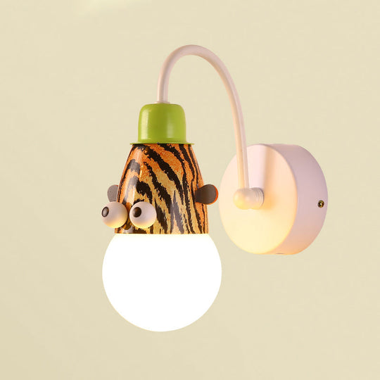 Kids Animal Sconce Lamp: Metallic 1 Bulb Wall Mount Lighting for Children's Bedroom in White