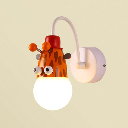 Kids Animal Sconce Lamp: Metallic 1 Bulb Wall Mount Lighting for Children's Bedroom in White