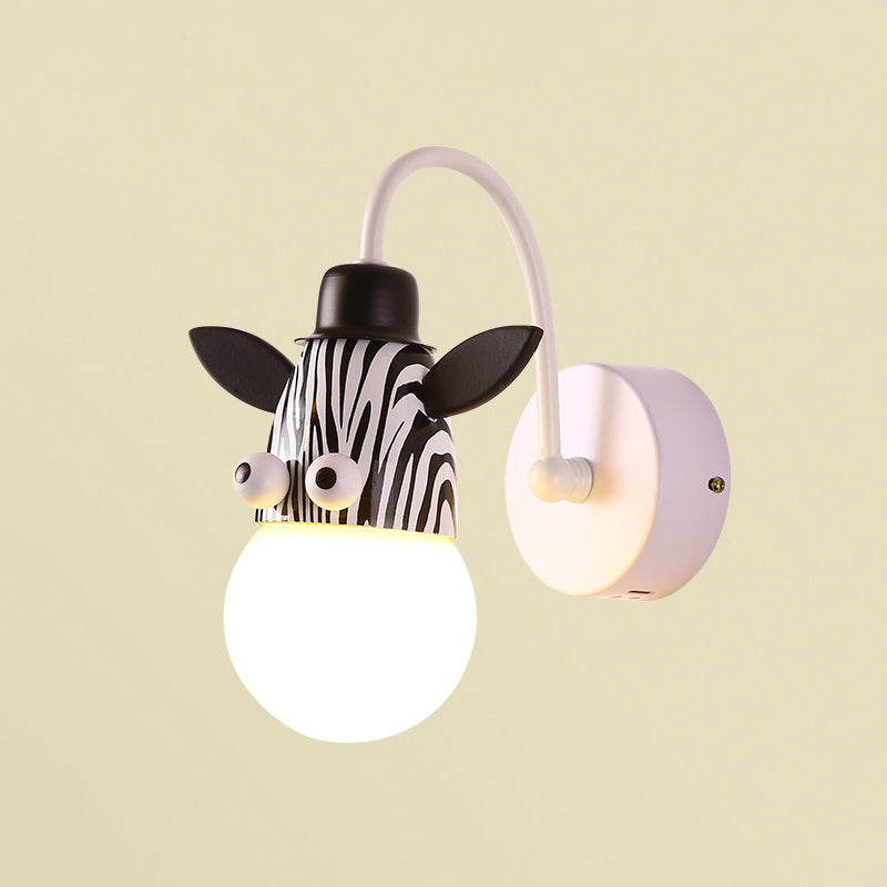 Kids Animal Sconce Lamp: Metallic 1 Bulb Wall Mount Lighting for Children's Bedroom in White