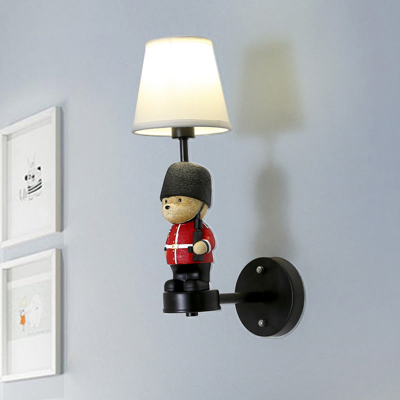Kids Style Fabric Wall Sconce - Empire Shade, Single Black Wall Mount Light with Trooper Deco