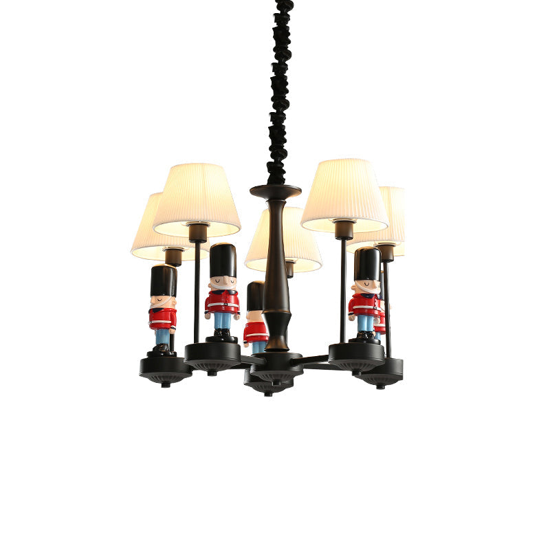 Kids Conical Hanging Lamp with British Soldier Deco in Black