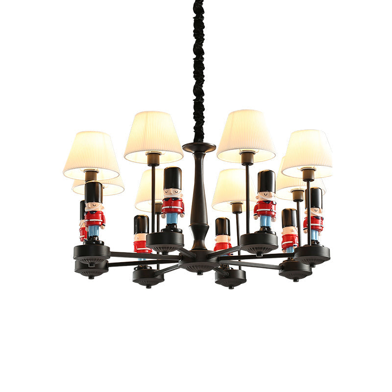 Kids Conical Hanging Lamp with British Soldier Deco in Black