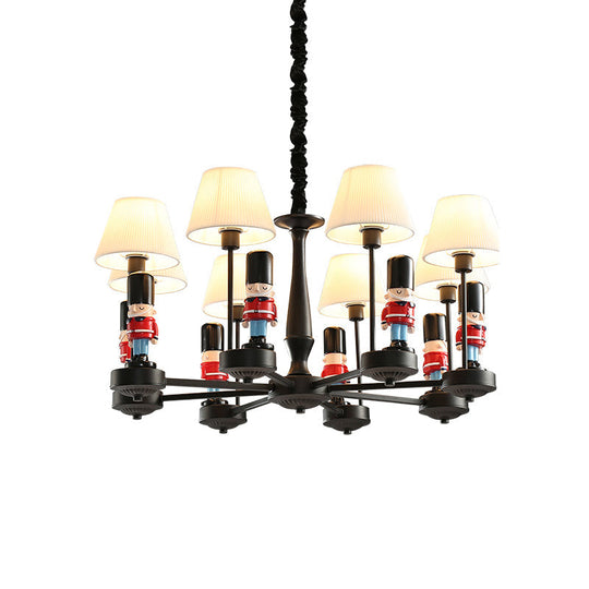 Kids Conical Hanging Lamp with British Soldier Deco in Black