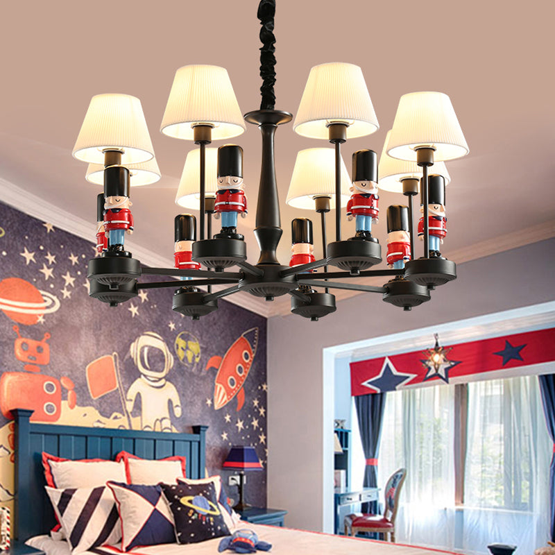 Kids Conical Hanging Lamp with British Soldier Deco in Black