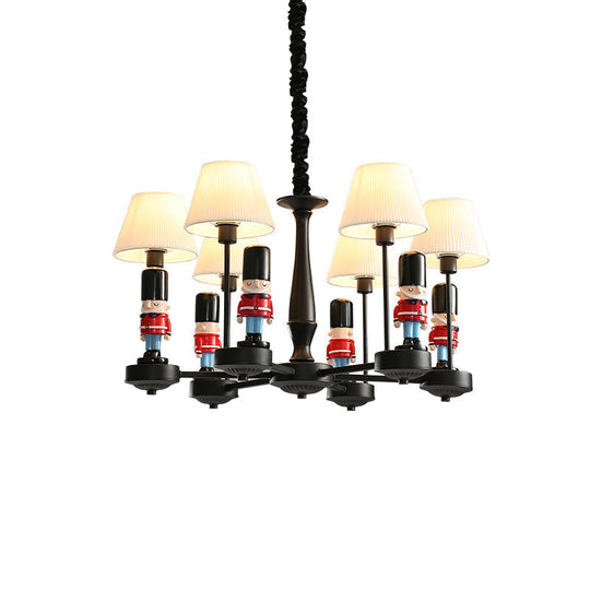 Kids Conical Hanging Lamp with British Soldier Deco in Black
