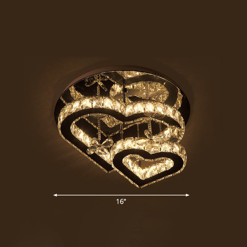 Modern LED Crystal Loving Heart Ceiling Light - Beveled Clear Semi-Flush Mount