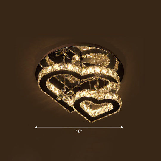 Modern LED Crystal Loving Heart Ceiling Light - Beveled Clear Semi-Flush Mount