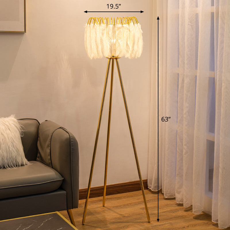 Postmodern Feather Fringe Floor Lamp with Tripod Stand - Ideal Lighting for Living Room