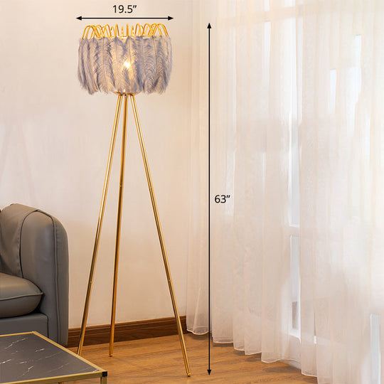 Postmodern Feather Fringe Floor Lamp with Tripod Stand - Ideal Lighting for Living Room