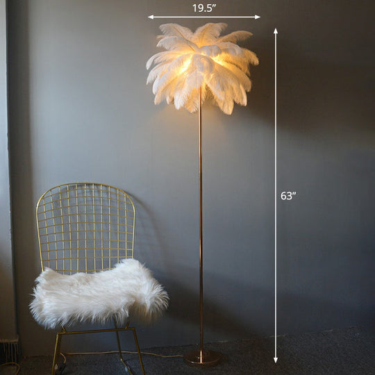 Nordic Style Feather Palm Tree 1-Light Floor Lamp for Girls' Room