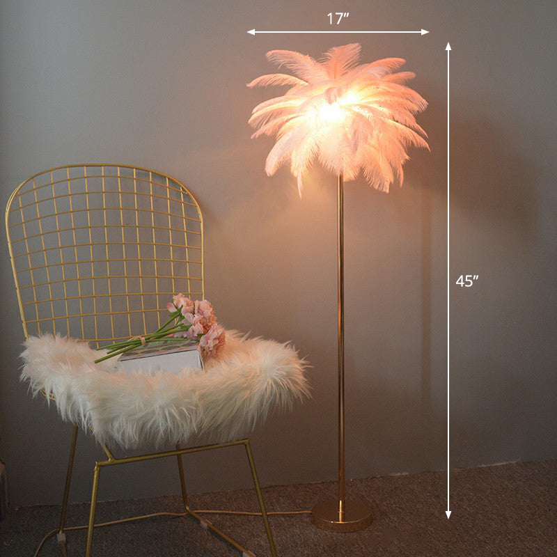 Nordic Style Feather Palm Tree 1-Light Floor Lamp for Girls' Room