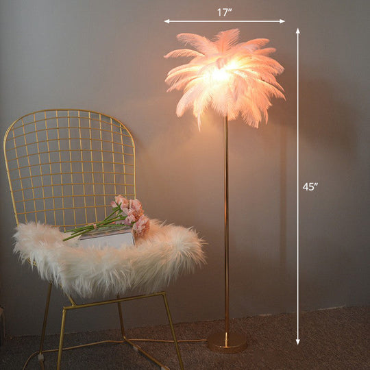 Nordic Style Feather Palm Tree 1-Light Floor Lamp for Girls' Room