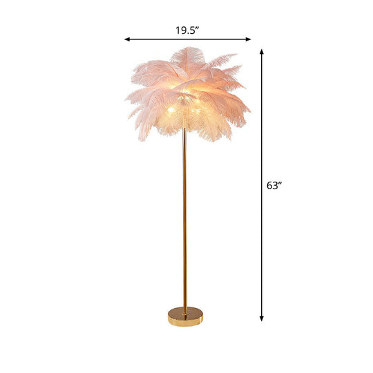 Nordic Style Feather Palm Tree 1-Light Floor Lamp for Girls' Room