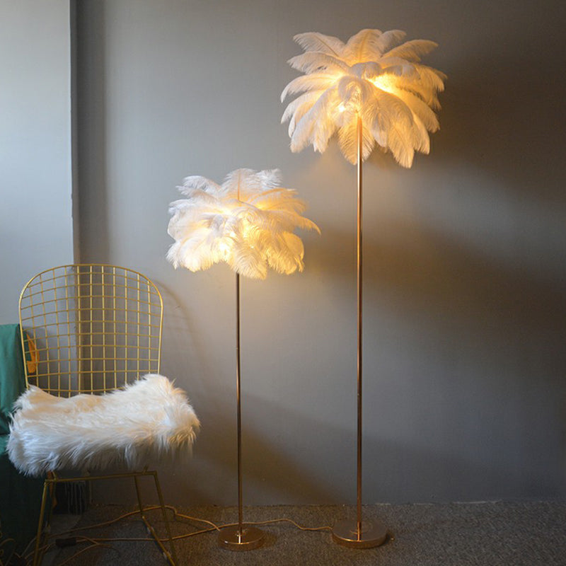 Nordic Style Feather Palm Tree 1-Light Floor Lamp for Girls' Room
