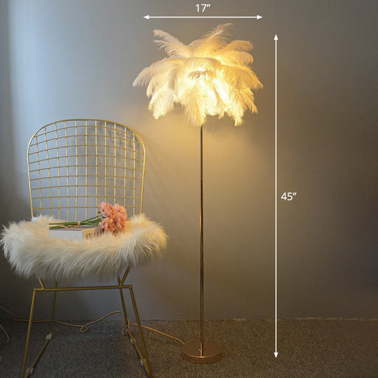Nordic Style Feather Palm Tree 1-Light Floor Lamp for Girls' Room
