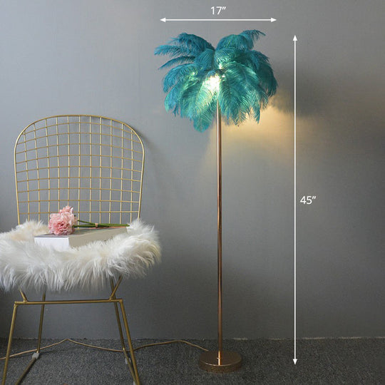 Nordic Style Feather Palm Tree 1-Light Floor Lamp for Girls' Room