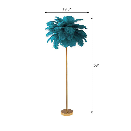Nordic Style Feather Palm Tree 1-Light Floor Lamp for Girls' Room