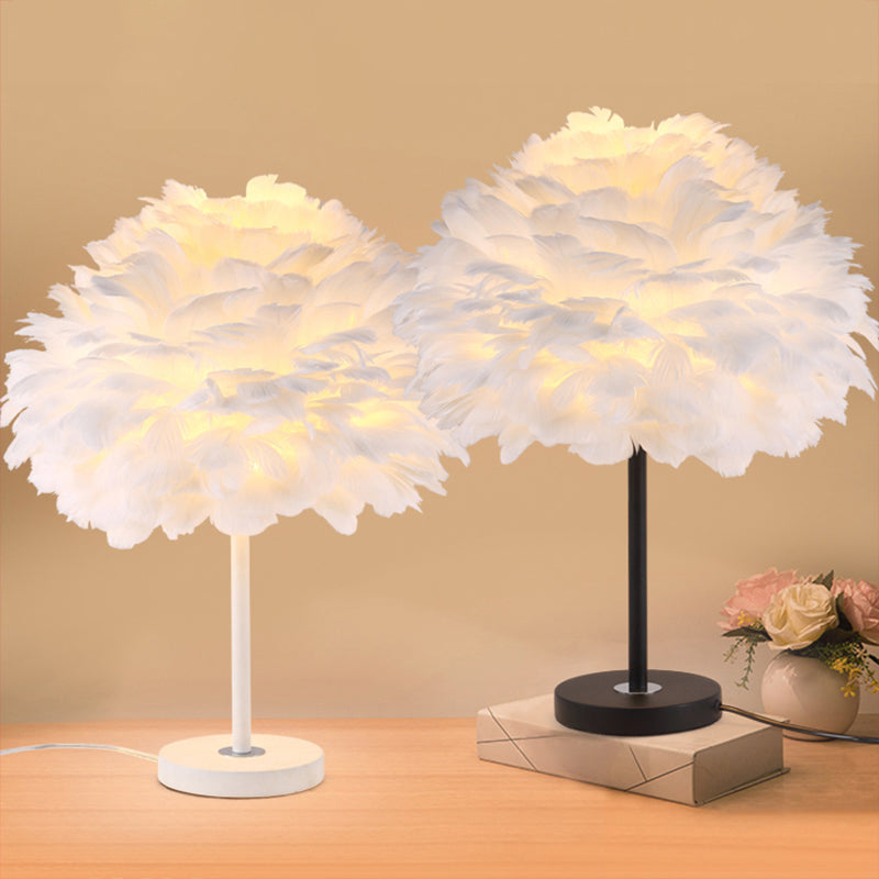 Modern Layered Flower Night Light with Feather Accent - 1-Head Table Lamp for Girls' Bedroom