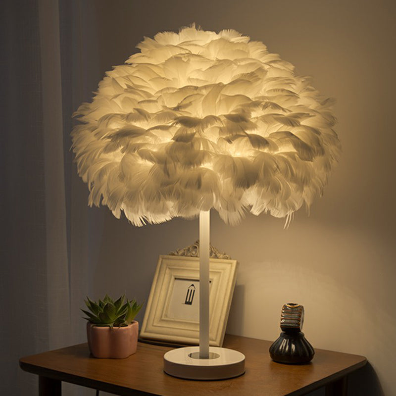 Modern Layered Flower Night Light with Feather Accent - 1-Head Table Lamp for Girls' Bedroom