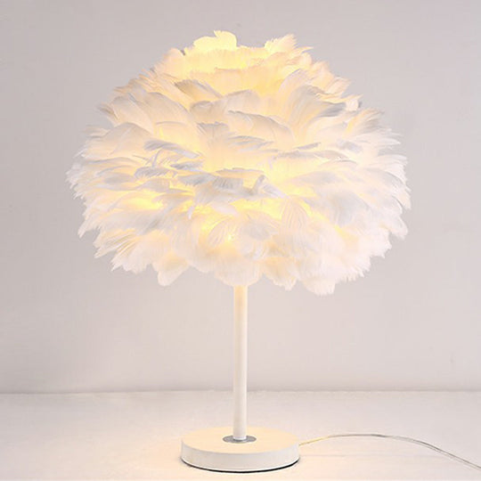 Modern Layered Flower Night Light with Feather Accent - 1-Head Table Lamp for Girls' Bedroom