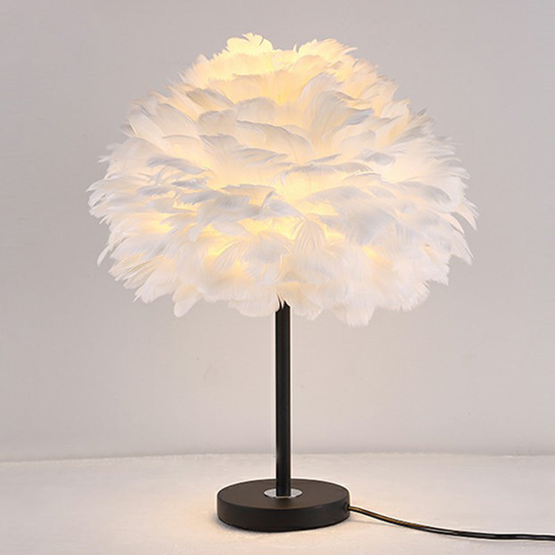 Modern Layered Flower Night Light with Feather Accent - 1-Head Table Lamp for Girls' Bedroom